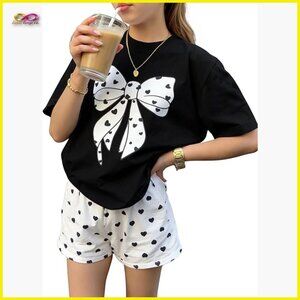 Toddler Girls Summer Short Set Cute Bow Heart Print Top & Shorts Playwear